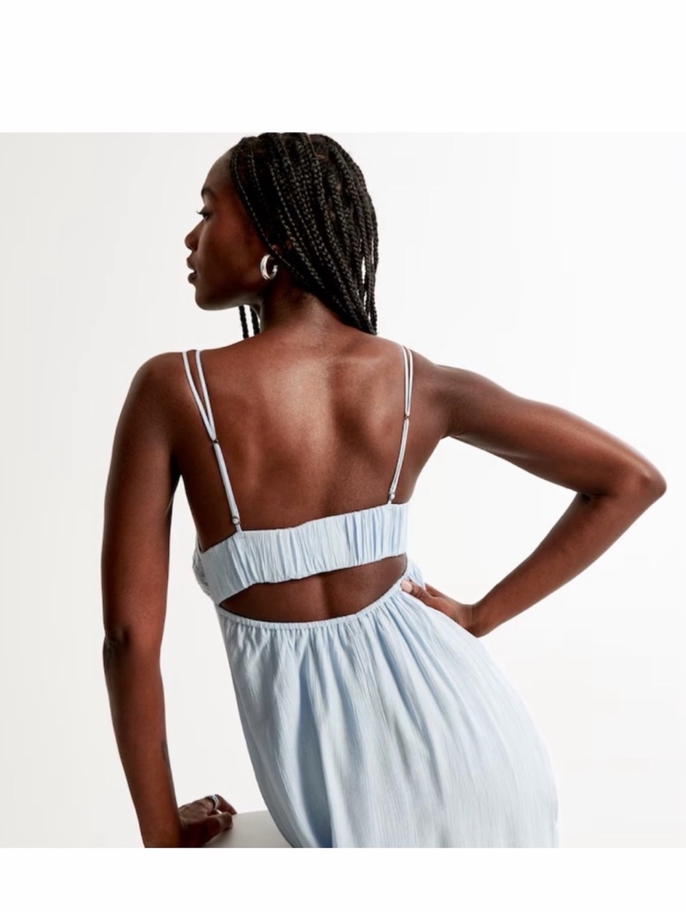 Abercrombie & Fitch Baby Blue Smocked Bodice crinkled Maxi Dress SZ L - Picture 11 of 12